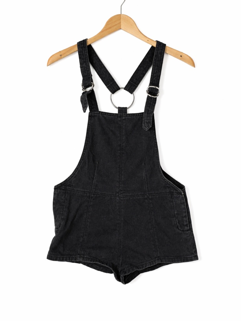 Bullhead Black Denim Overall Romper Shorts Small Grunge Festival Y2K Streetwear